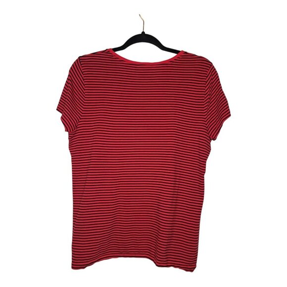 Lauren Ralph Lauren Red Black Stripe Logo Short Sleeve T-Shirt Top Size: Large - Picture 2 of 6